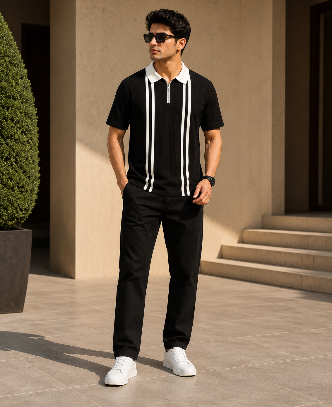 Men Polo Neck Zipper Half Sleeves Tshirt