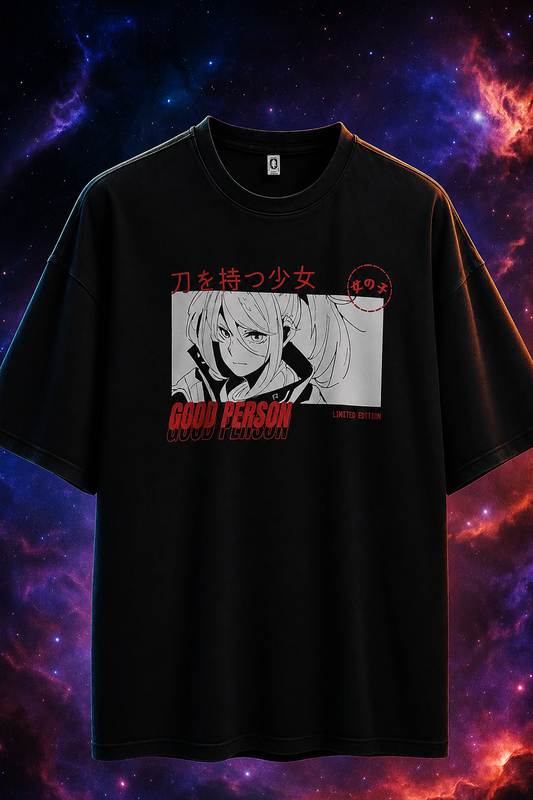 Cute Girl Anime Graphic Oversized T-Shirt for Women | 240 GSM 100% Cotton