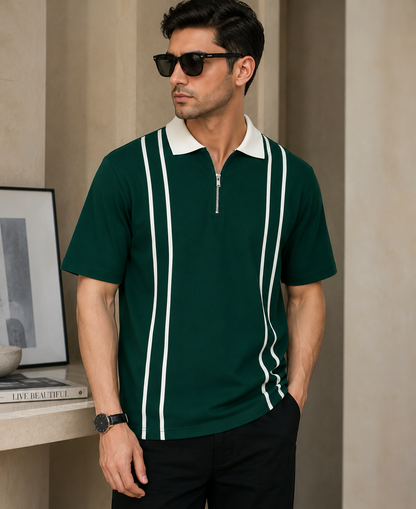 Men Polo Neck Zipper Half Sleeves Tshirt