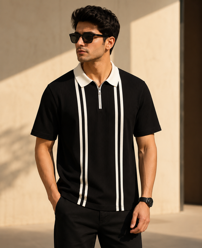 Men Polo Neck Zipper Half Sleeves Tshirt