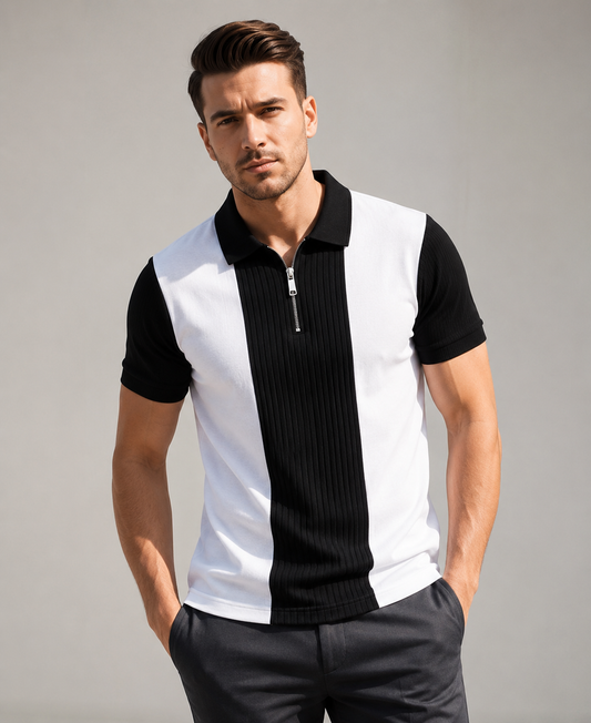 Men's Premium Striped Quarter-Zip Knit Polo T-Shirt