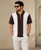 Men's Premium Striped Quarter-Zip Knit Polo T-Shirt