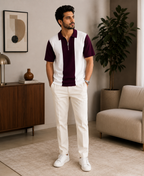 Men's Premium Striped Quarter-Zip Knit Polo T-Shirt