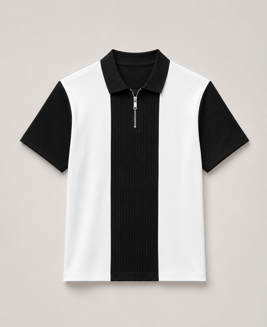 Men's Premium Striped Quarter-Zip Knit Polo T-Shirt
