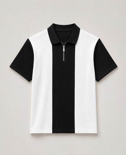 Men's Premium Striped Quarter-Zip Knit Polo T-Shirt