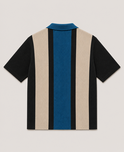 Men’s Half Sleeve Textured Panel Design Zip Polo T-Shirt