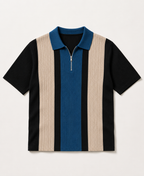 Men’s Half Sleeve Textured Panel Design Zip Polo T-Shirt
