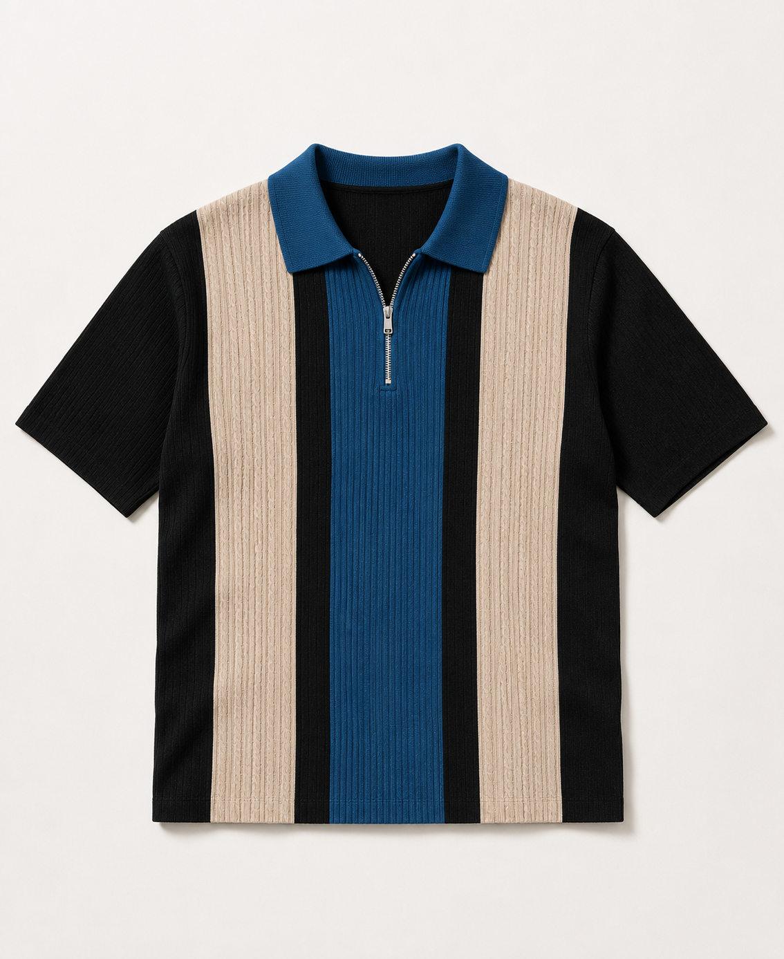 Men’s Half Sleeve Textured Panel Design Zip Polo T-Shirt