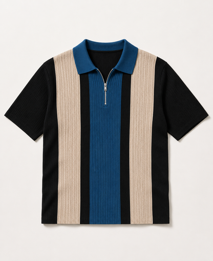 Men’s Half Sleeve Textured Panel Design Zip Polo T-Shirt