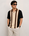 Men’s Half Sleeve Textured Panel Design Zip Polo T-Shirt