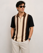 Men’s Half Sleeve Textured Panel Design Zip Polo T-Shirt