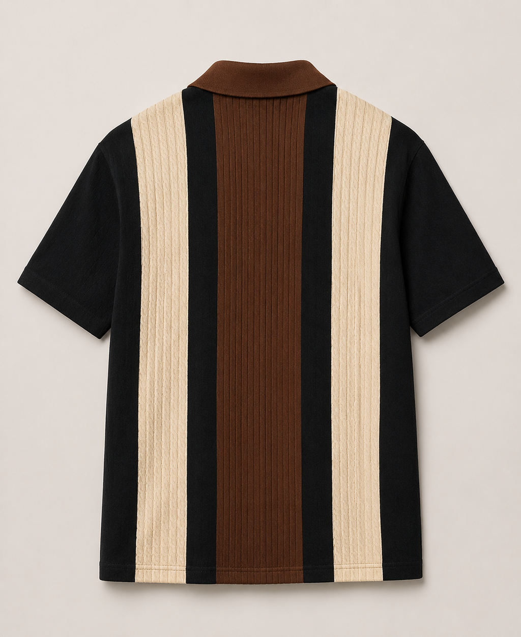Men’s Half Sleeve Textured Panel Design Zip Polo T-Shirt