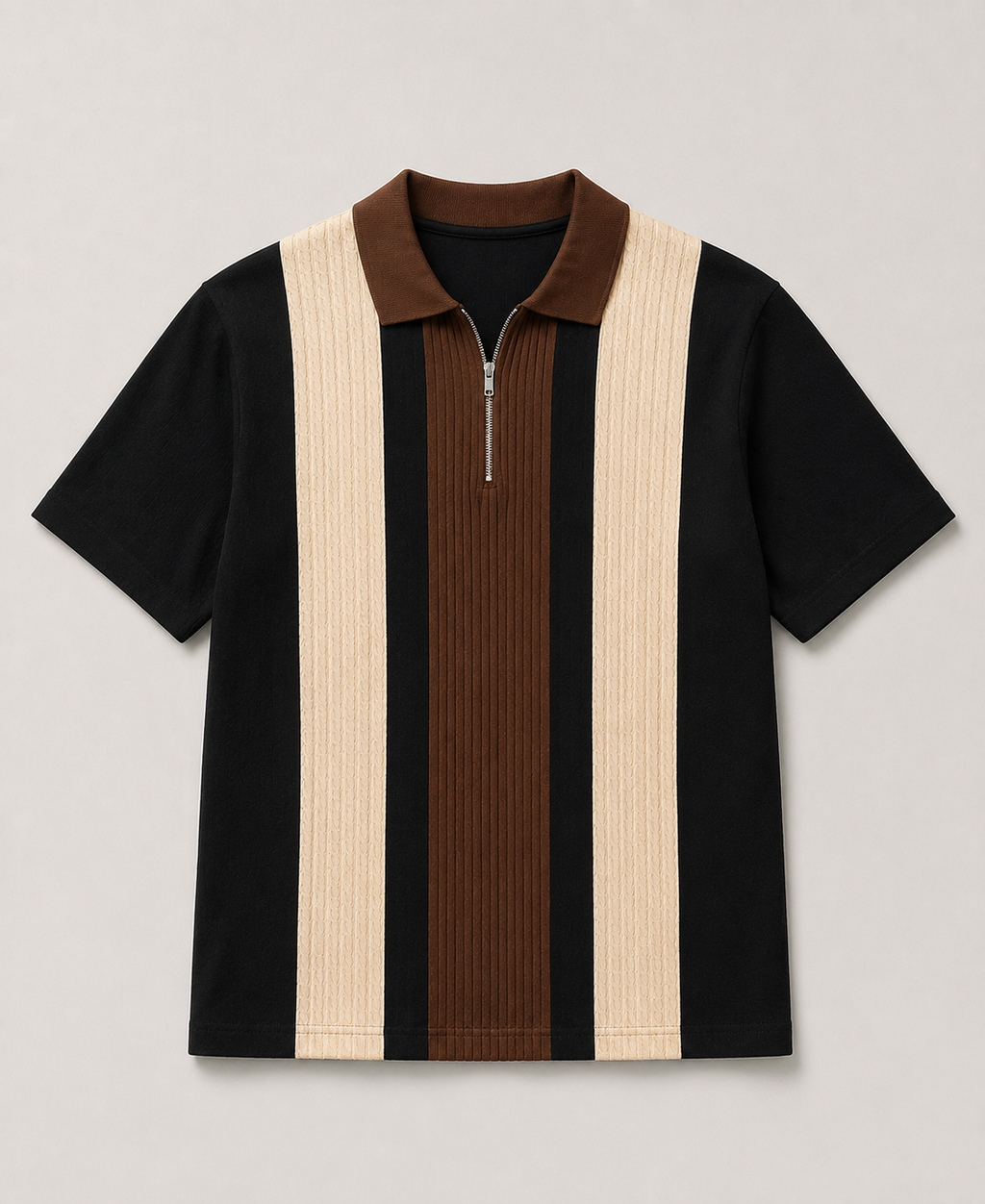 Men’s Half Sleeve Textured Panel Design Zip Polo T-Shirt