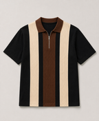 Men’s Half Sleeve Textured Panel Design Zip Polo T-Shirt