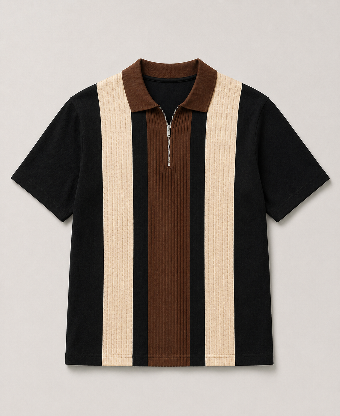 Men’s Half Sleeve Textured Panel Design Zip Polo T-Shirt