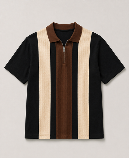 Men’s Half Sleeve Textured Panel Design Zip Polo T-Shirt