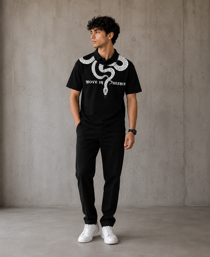 Men’s Black Snake Graphic Printed Half Sleeve T-Shirt | Move In Silence | Cotton Blend