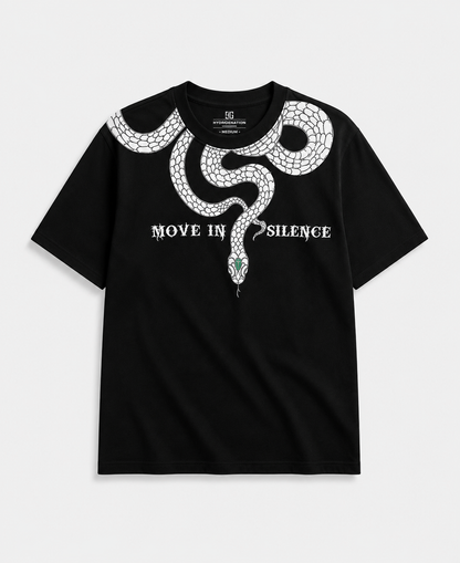 Men’s Black Snake Graphic Printed Half Sleeve T-Shirt | Move In Silence | Cotton Blend