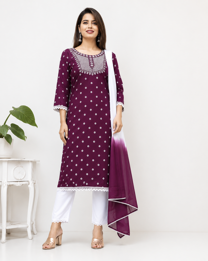 Women's Embroidered Kurta Pant & Dupatta Set | Elegant Ethnic Wear for Casual, Office & Festive Look