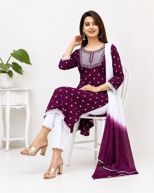 Women's Embroidered Kurta Pant & Dupatta Set | Elegant Ethnic Wear for Casual, Office & Festive Look
