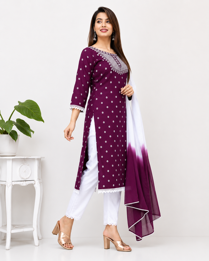 Women's Embroidered Kurta Pant & Dupatta Set | Elegant Ethnic Wear for Casual, Office & Festive Look