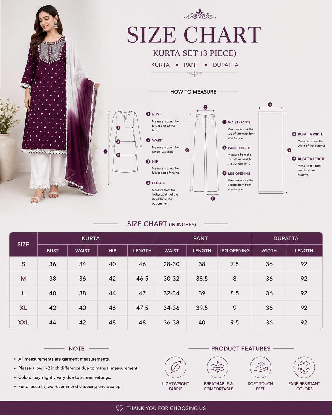 Women's Embroidered Kurta Pant & Dupatta Set | Elegant Ethnic Wear for Casual, Office & Festive Look