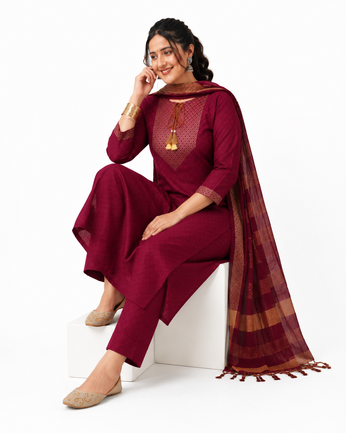 Women's Premium Kurta Pant Dupatta Set | Soft Cotton Blend Ethnic Suit for Festive & Casual Wear