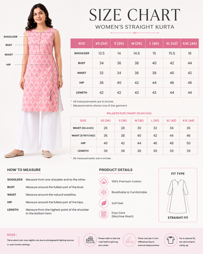 Women's Premium Printed Straight Kurta with Palazzo Set | Comfortable Ethnic Wear