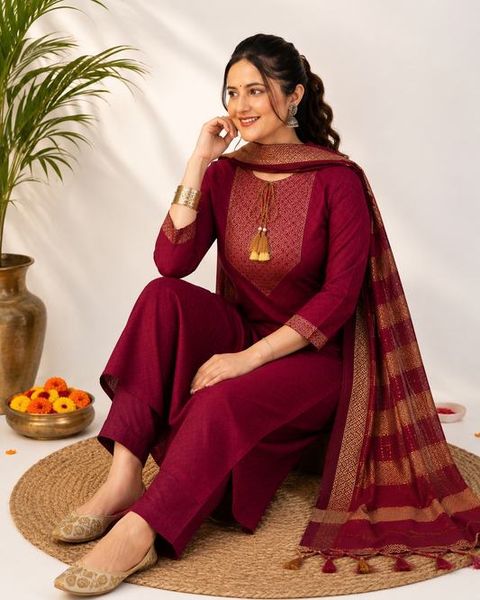Women's Premium Kurta Pant Dupatta Set | Soft Cotton Blend Ethnic Suit for Festive & Casual Wear