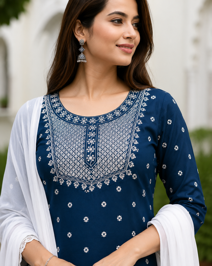 Women's Embroidered Kurta Pant & Dupatta Set | Elegant Ethnic Wear for Casual, Office & Festive Look