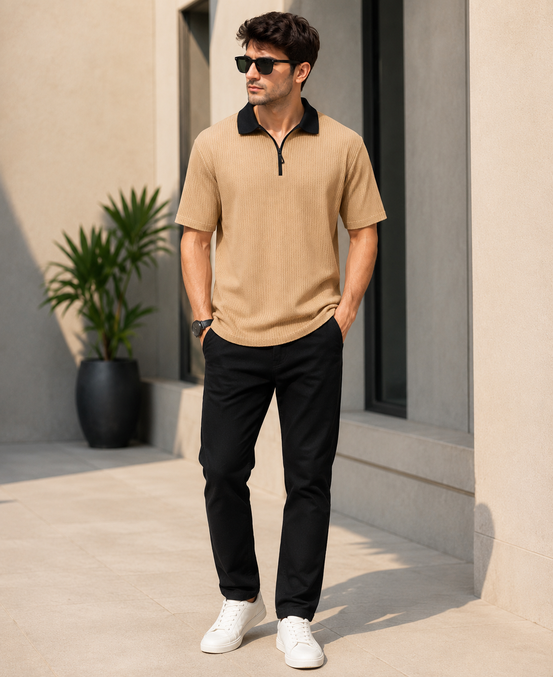 Half Sleeve Polo Neck Zipper T-shirt For men