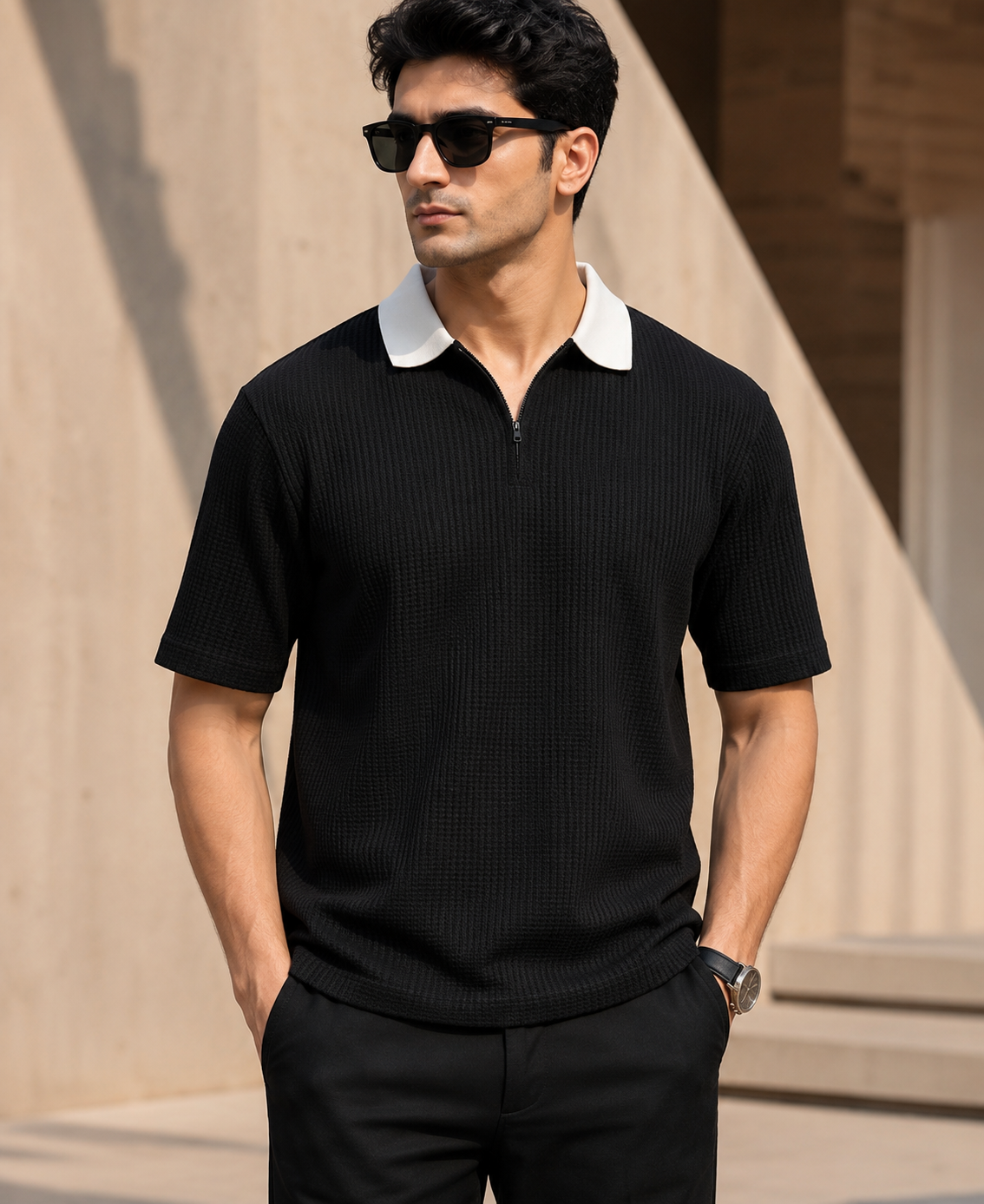 Half Sleeve Polo Neck Zipper T-shirt For men