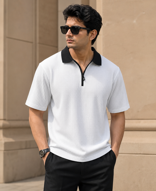 Half Sleeve Polo Neck Zipper T-shirt For men