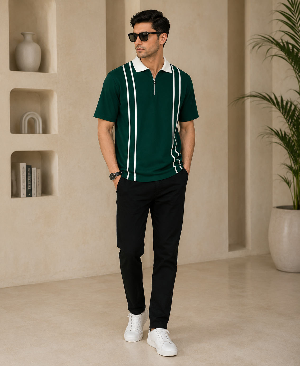 Men Polo Neck Zipper Half Sleeves Tshirt