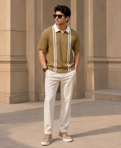 Men Polo Neck Zipper Half Sleeves Tshirt