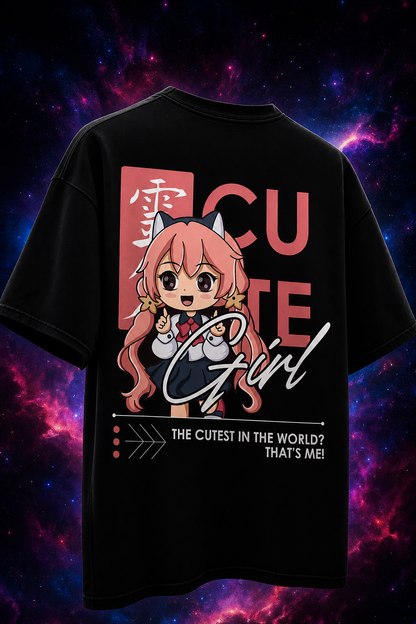 Cute Girl Anime Graphic Oversized T-Shirt for Women | 240 GSM 100% Cotton