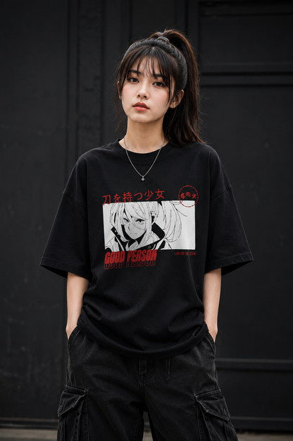 Cute Girl Anime Graphic Oversized T-Shirt for Women | 240 GSM 100% Cotton