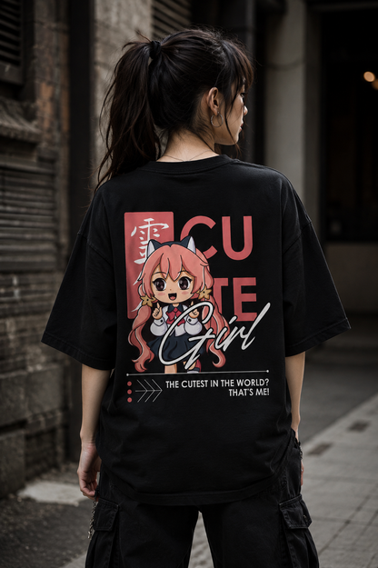 Cute Girl Anime Graphic Oversized T-Shirt for Women | 240 GSM 100% Cotton
